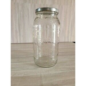 Vintage Vlasic Farms 80oz Glass Jar with Lid, Large Embossed Kitchen Canister